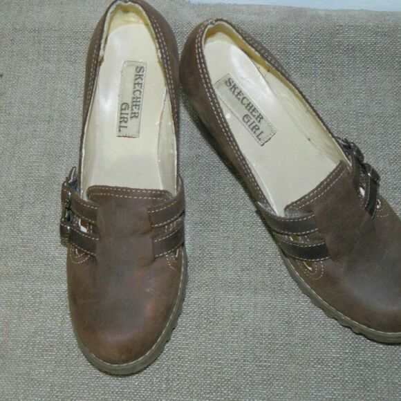 Skechers Loafers Shoes Brown Chunky Heels 90s Y2K Size  9 - Picture 3 of 10
